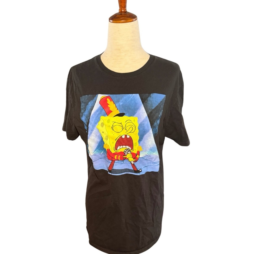Black SpongeBob Band Graphic T-Shirt with Cartoon‎ Print Size M